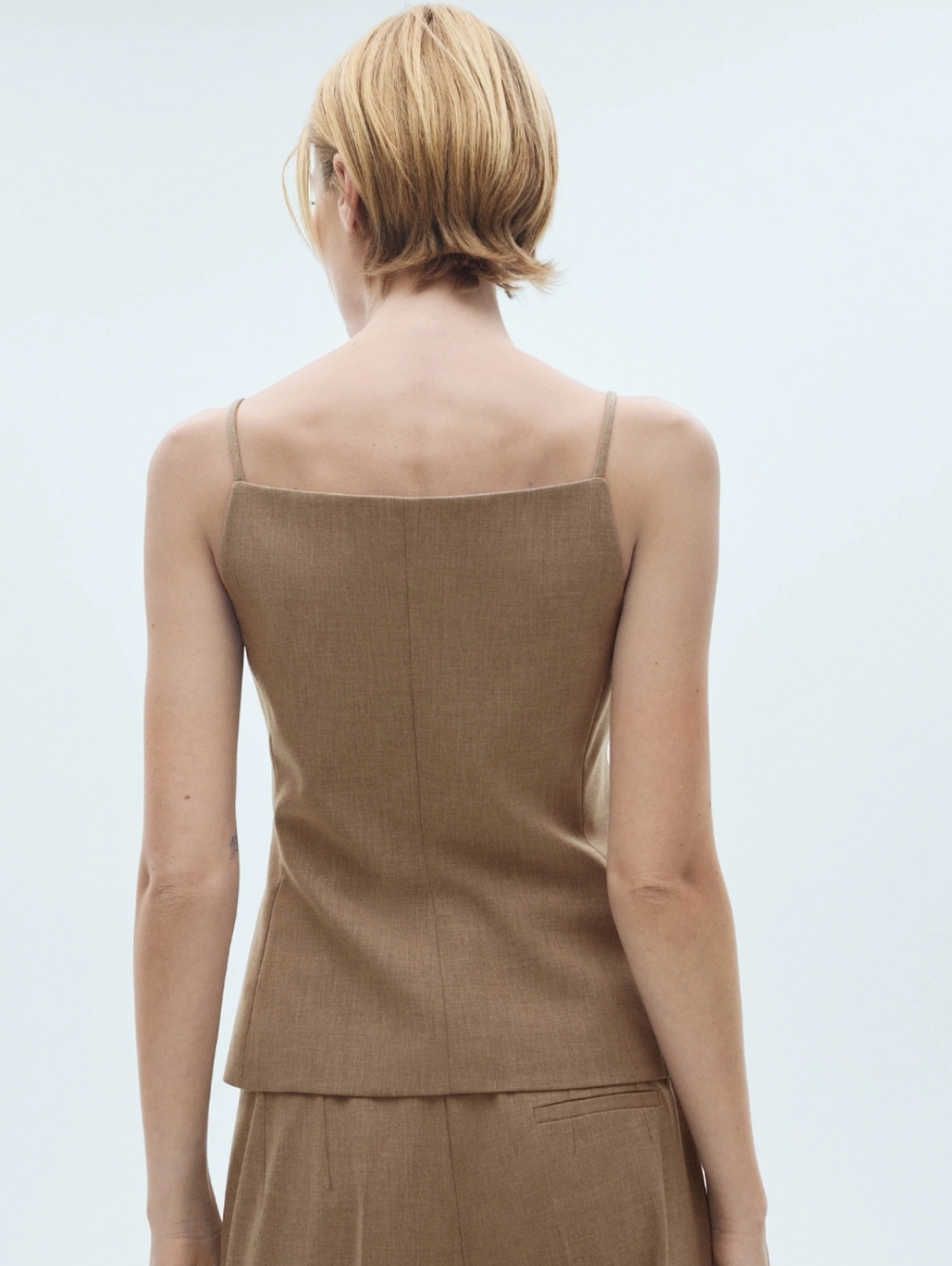 Mango Tan Button-Front Spaghetti Strap Top - Picture 5 of 9